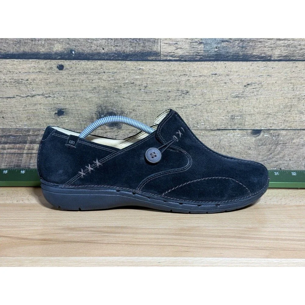 Clarks Women's Un Loop Loafer Size 12 M Black Leather Slip On Flat Shoe Shootie